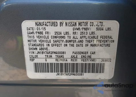 2015 Infiniti Q50 Premium from USA, damaged, VIN JN1BV7AR2FM400081